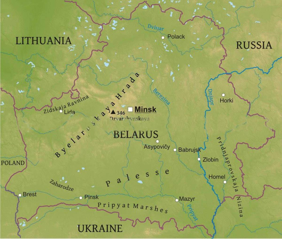 Žemėlapis Baltarusijos fizinės