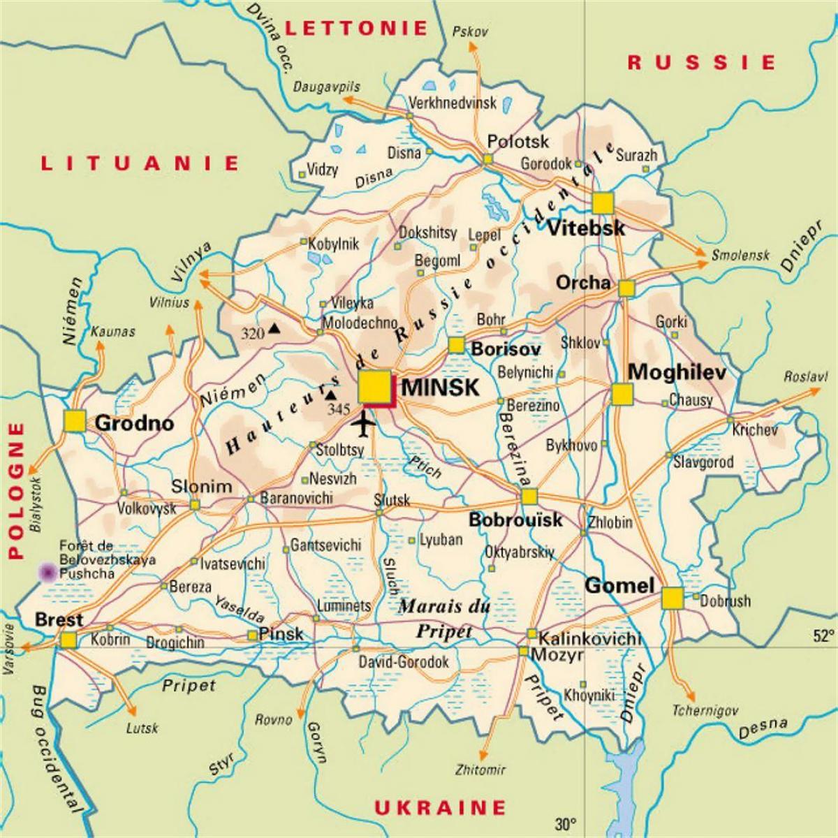 Žemėlapis Baltarusijos miestų